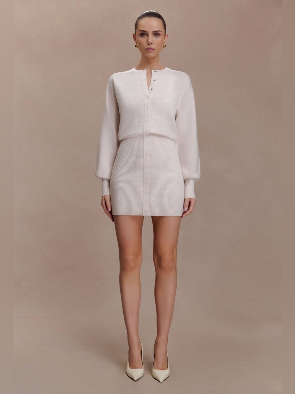 Meshki Xaden Wool Mix Knit Mini Dress - Oat Marle